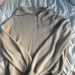 Hollister Cream Ribbed Half-Zip Pullover